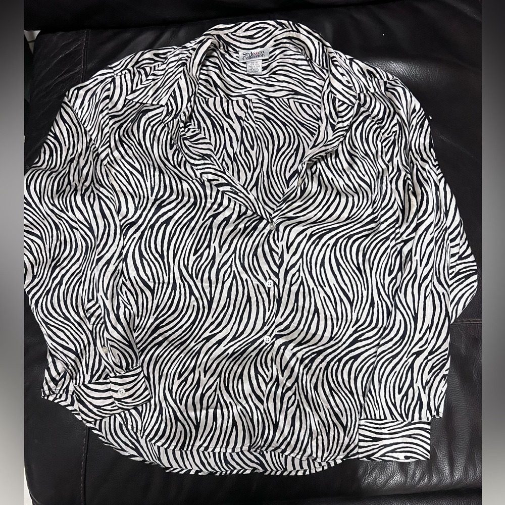 Style & Co Zebra Print Silk Blouse, size 16